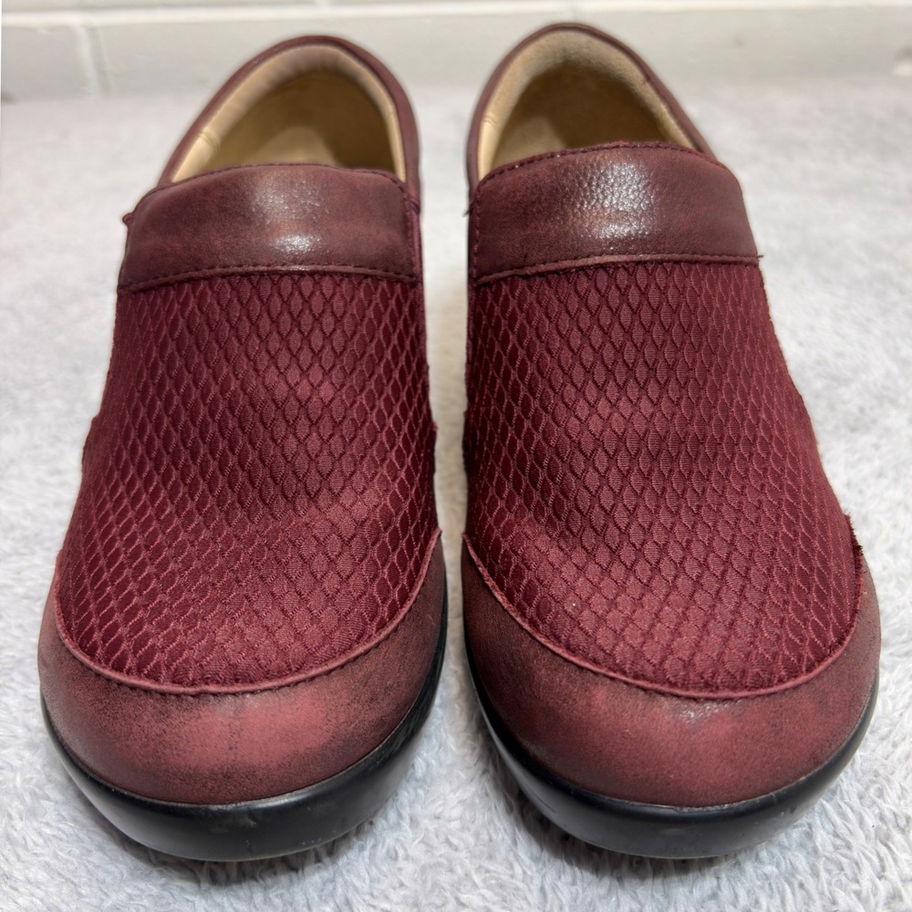 Alegria Erynn Clogs Women 9 Red Burgundy Leather Slip On Wedge Shoes ERY-473